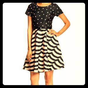 Mixed Print Retro Short Sleeve Dress
